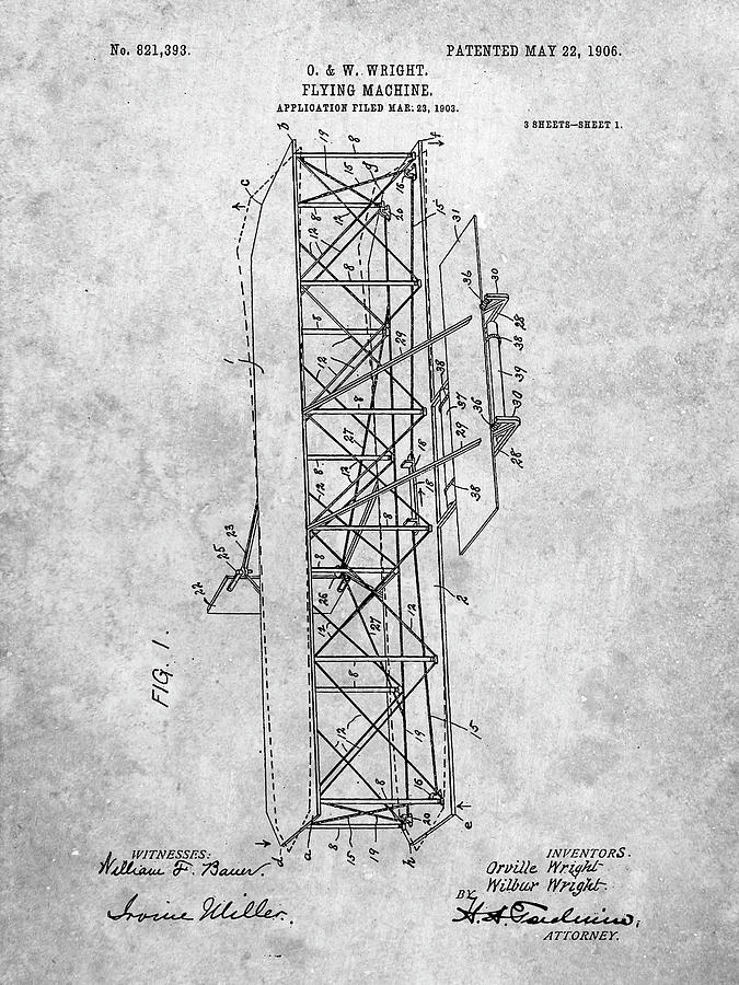 Transportation Digital Art - Pp288-slate Wright Brothers Flying Machine Patent Poster by Cole Borders
