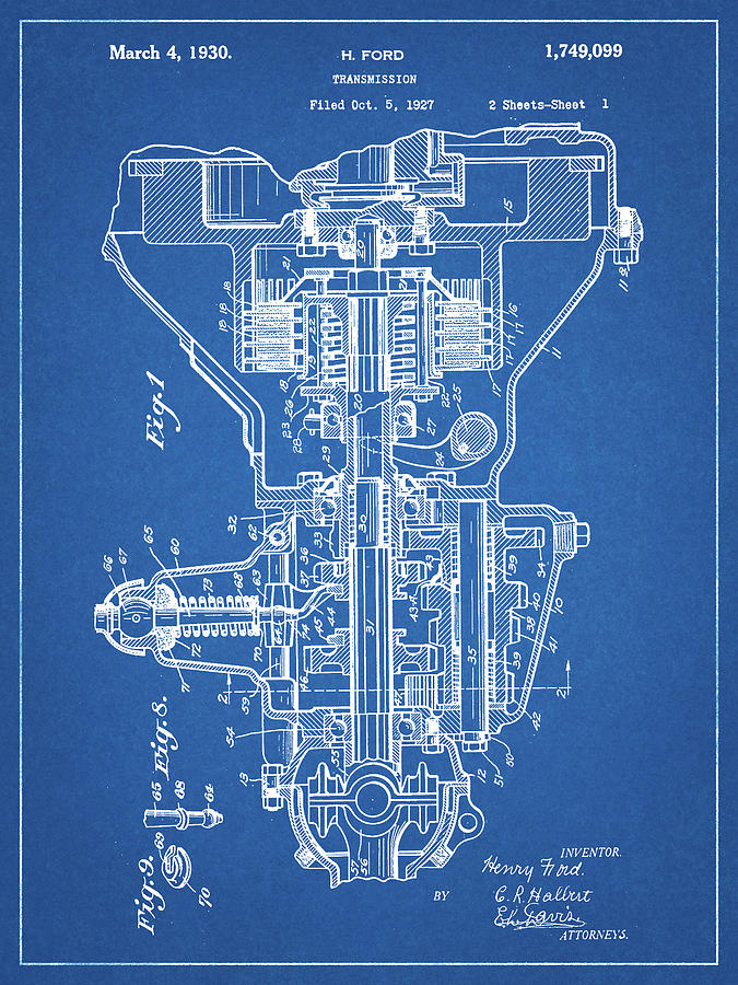Objects Digital Art - Pp289-blueprint Henry Ford Transmission Patent Poster by Cole Borders