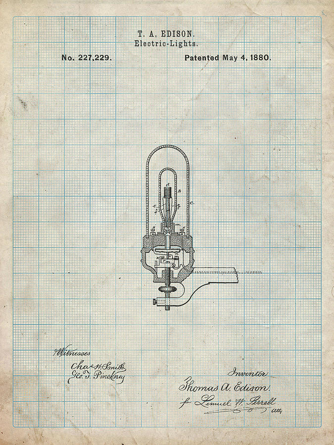 Pp296-antique Grid Parchment Edison Light Bulb Poster Digital Art by ...