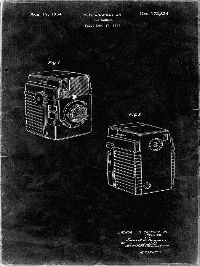 Kodak Camera Photograph - Pp300-black Grunge Kodak Brownie Bullseye 1954 Patent Poster by Cole Borders