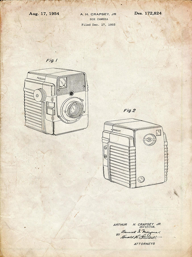 Kodak Camera Photograph - Pp300-vintage Parchment Kodak Brownie Bullseye 1954 Patent Poster by Cole Borders