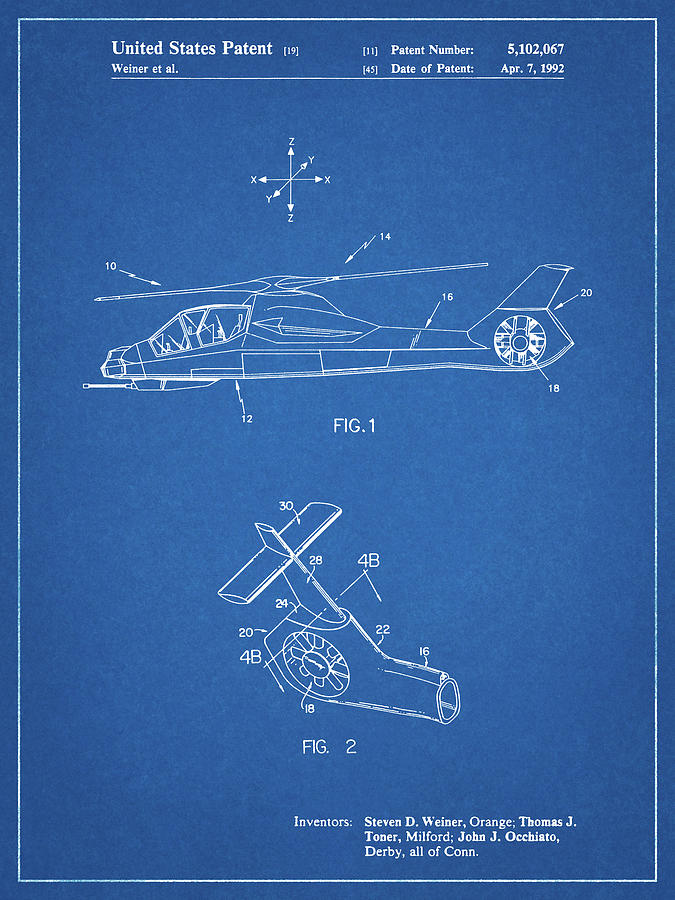 Helicopter Digital Art - Pp302-blueprint Helicopter Tail Rotor Patent Poster by Cole Borders