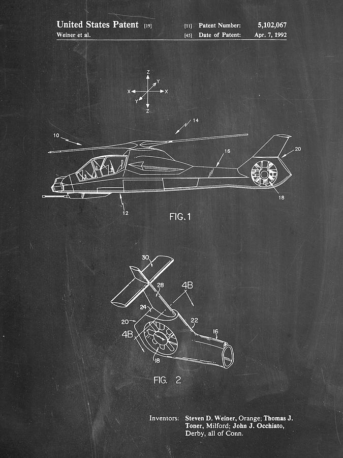 Helicopter Digital Art - Pp302-chalkboard Helicopter Tail Rotor Patent Poster by Cole Borders