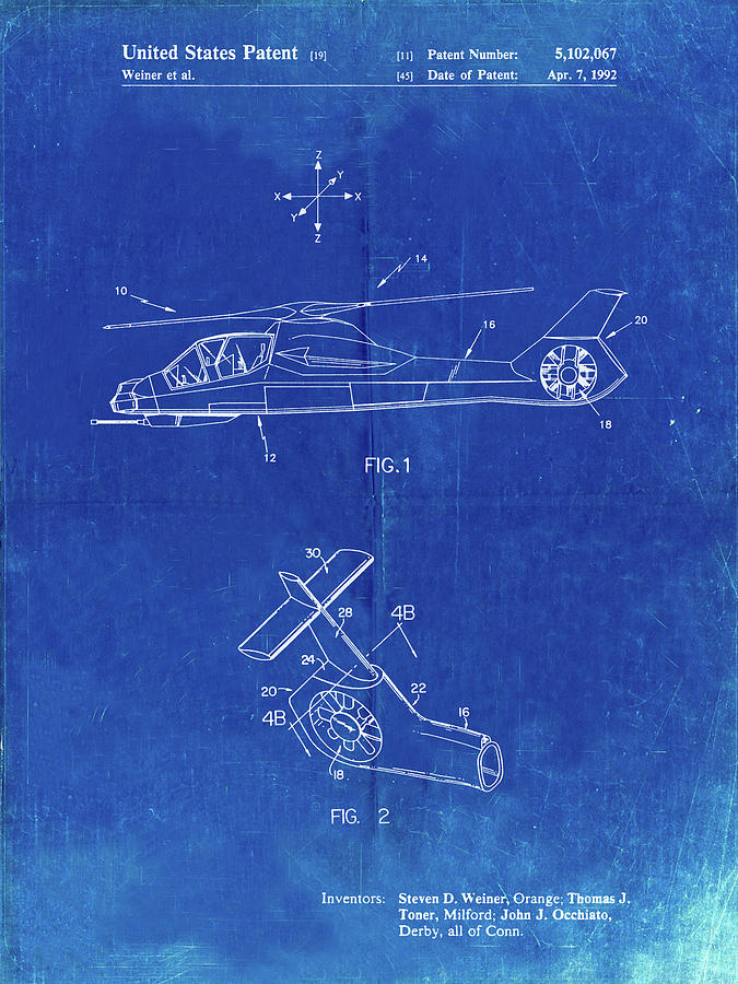 Helicopter Digital Art - Pp302-faded Blueprint Helicopter Tail Rotor Patent Poster by Cole Borders