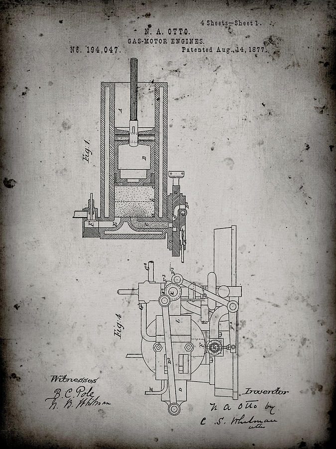 Pp304-faded Grey Combustible 4 Cycle Engine Otto 1877 Patent Poster ...