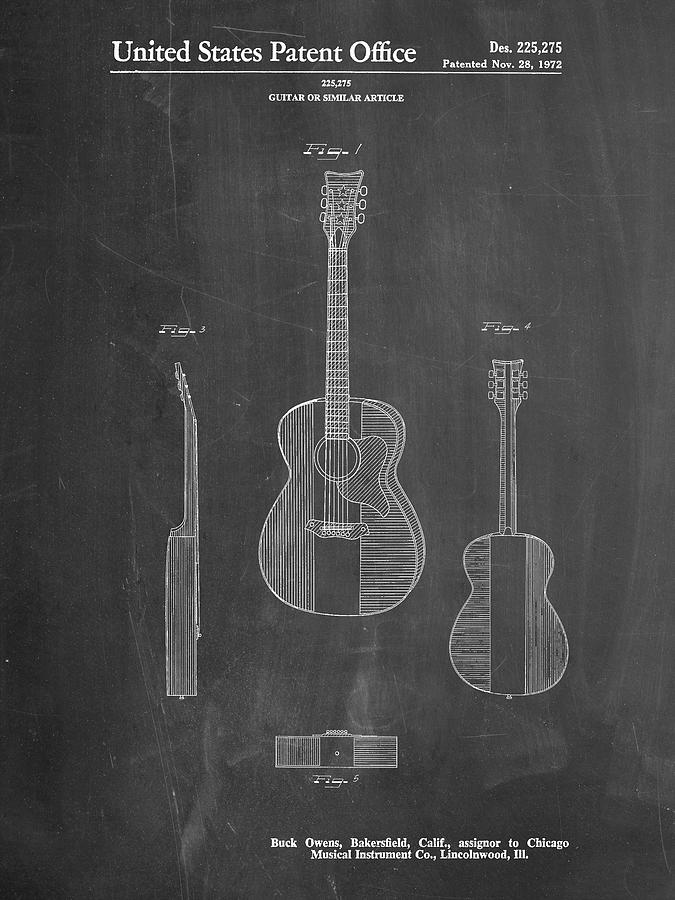 Buck Owens Digital Art - Pp306-chalkboard Buck Owens American Guitar Patent Poster by Cole Borders