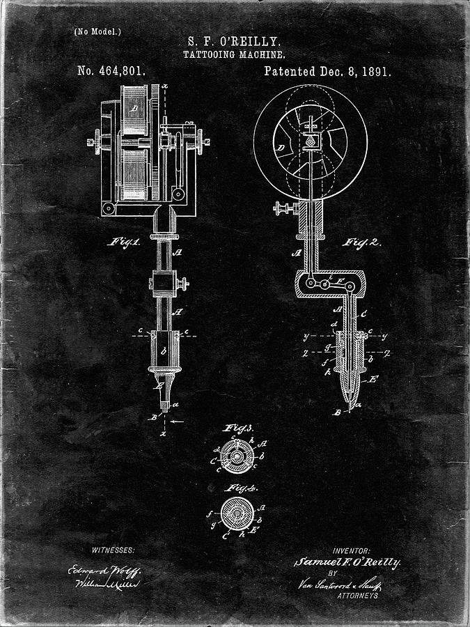 Pp308-black Grunge Tattooing Machine Patent Poster Digital Art by Cole ...