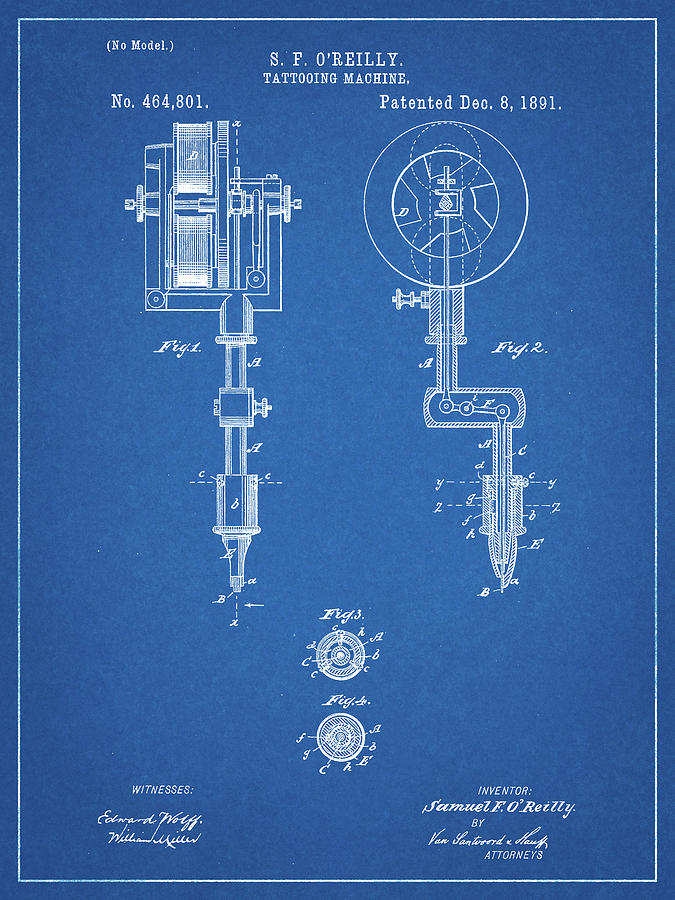 Tattoo Digital Art - Pp308-blueprint Tattooing Machine Patent Poster by Cole Borders