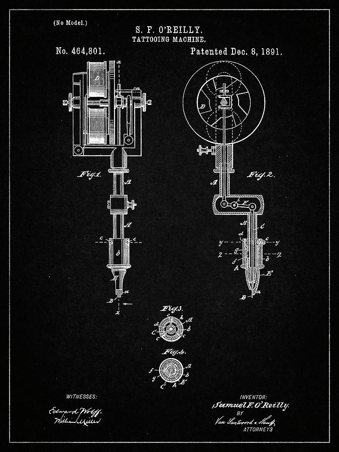 Tattoo Digital Art - Pp308-vintage Black Tattooing Machine Patent Poster by Cole Borders Tattoo Digital Art - Pp308-vintage Black Tattooing Machine Patent Poster by Cole Borders