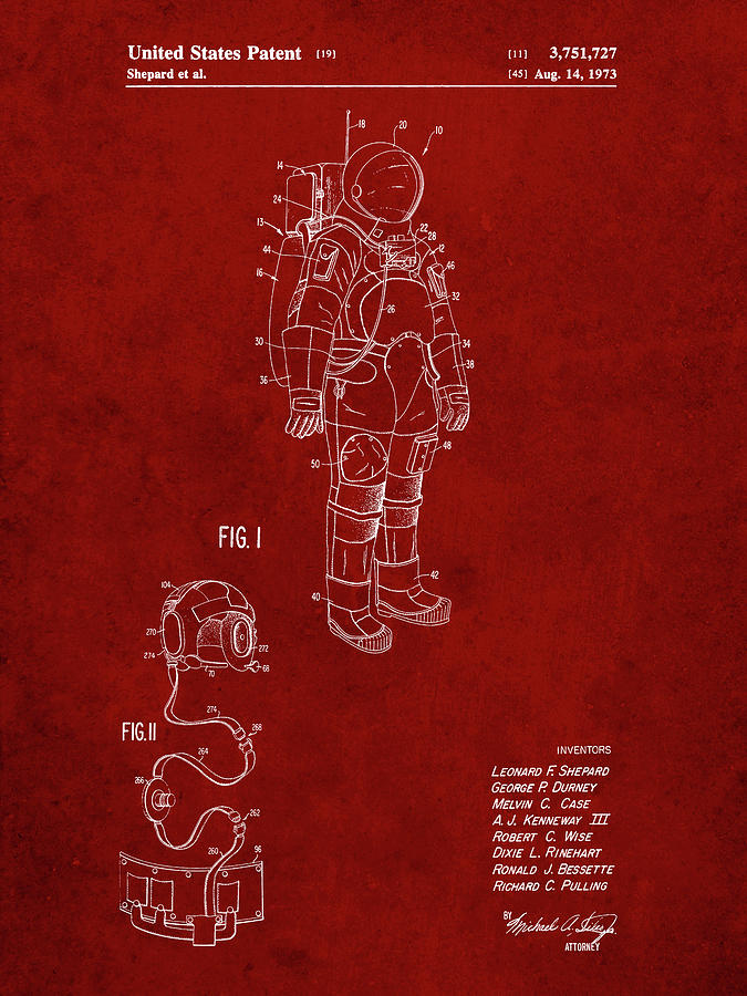 Astronaut Digital Art - Pp309-burgundy Apollo Space Suit Patent Poster by Cole Borders
