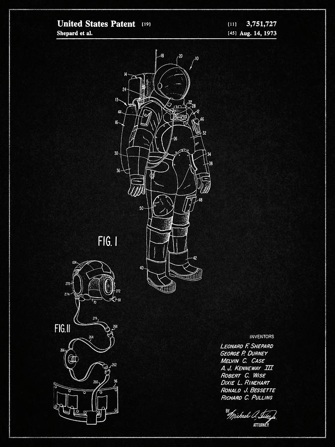 Astronaut Digital Art - Pp309-vintage Black Apollo Space Suit Patent Poster by Cole Borders