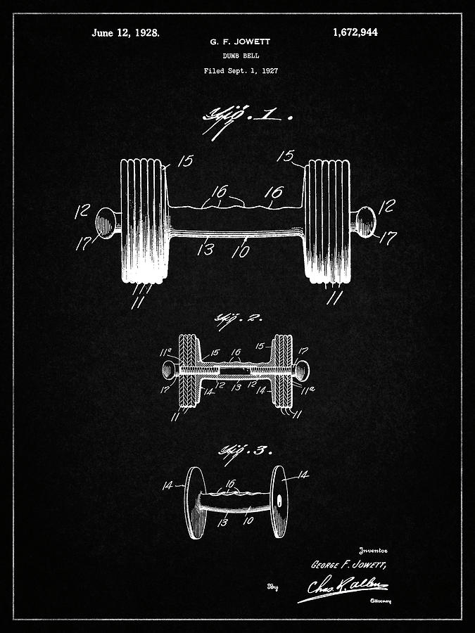 Weightlifting Digital Art - Pp314-vintage Black Dumbbell Patent Poster by Cole Borders