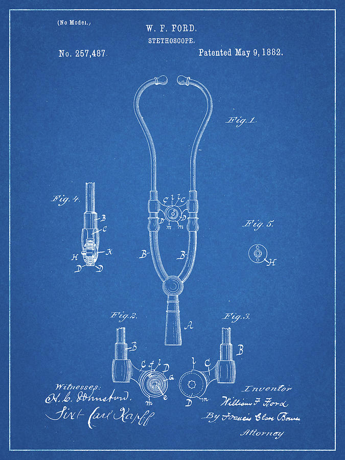 Doctor Office Digital Art - Pp315-blueprint Stethoscope Patent Poster by Cole Borders