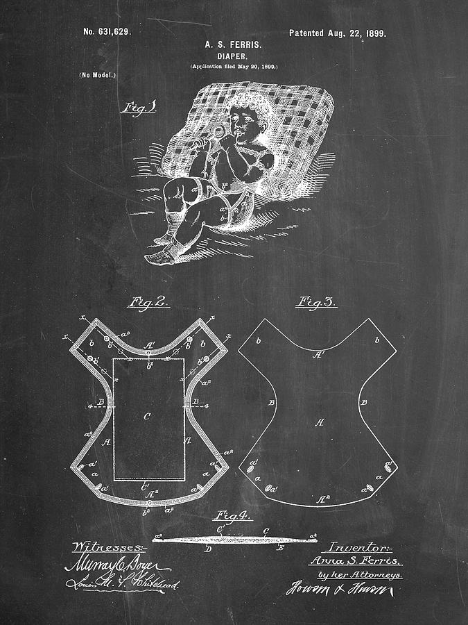 Vintage Digital Art - Pp317-chalkboard Cloth Baby Diaper Patent Poster by Cole Borders