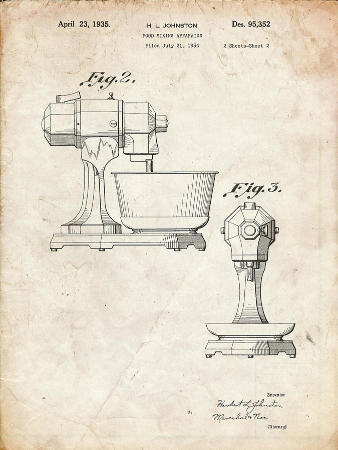 Household Item Digital Art - Pp337-vintage Parchment Kitchenaid Mixer Patent Poster by Cole Borders
