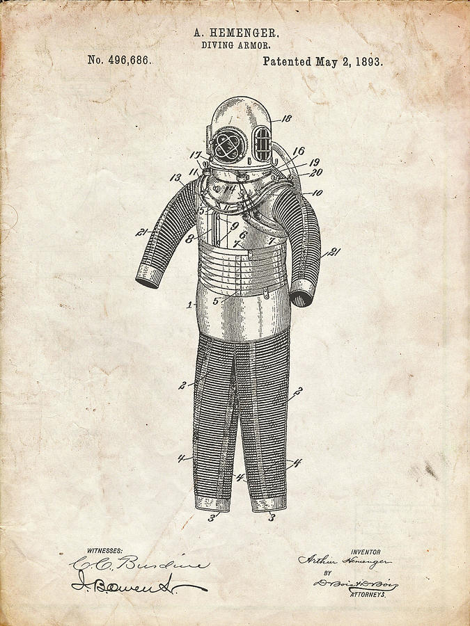 Pp343-vintage Parchment Hemenger Diving Armor Poster Digital Art by Cole Borders Pp343-vintage Parchment Hemenger Diving Armor Poster Digital Art by Cole Borders
