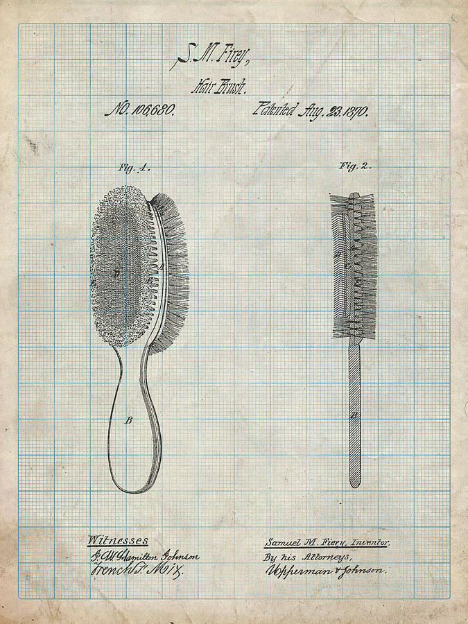 Barber Digital Art - Pp344-antique Grid Parchment Vintage Hair Brush Patent Poster by Cole Borders