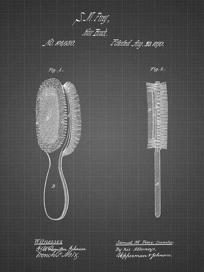 Barber Digital Art - Pp344-black Grid Vintage Hair Brush Patent Poster by Cole Borders