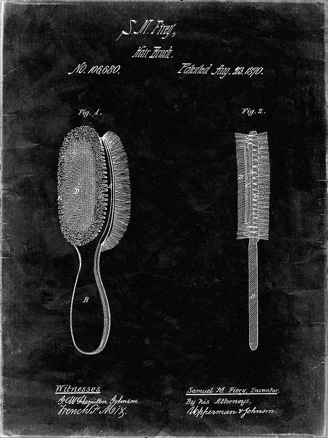 Barber Digital Art - Pp344-black Grunge Vintage Hair Brush Patent Poster by Cole Borders