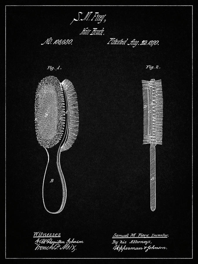 Barber Digital Art - Pp344-vintage Black Vintage Hair Brush Patent Poster by Cole Borders