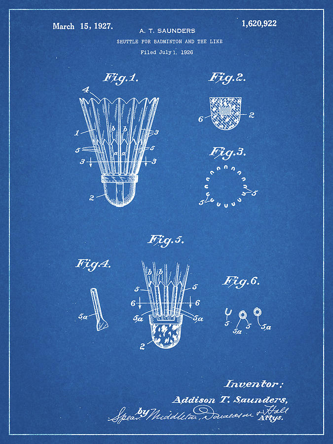 Pp345-blueprint Vintage Badminton Shuttle Patent Poster Digital Art by ...