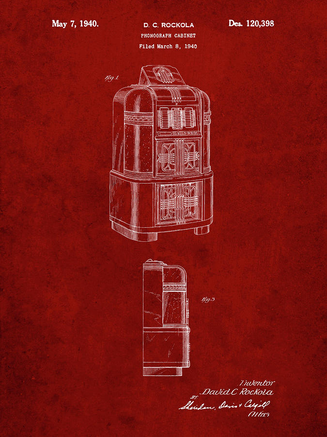 Objects Digital Art - Pp347-burgundy Jukebox Patent Poster by Cole Borders Objects Digital Art - Pp347-burgundy Jukebox Patent Poster by Cole Borders