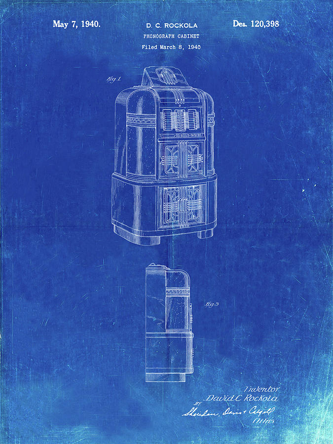 Music Digital Art - Pp347-faded Blueprint Jukebox Patent Poster by Cole Borders