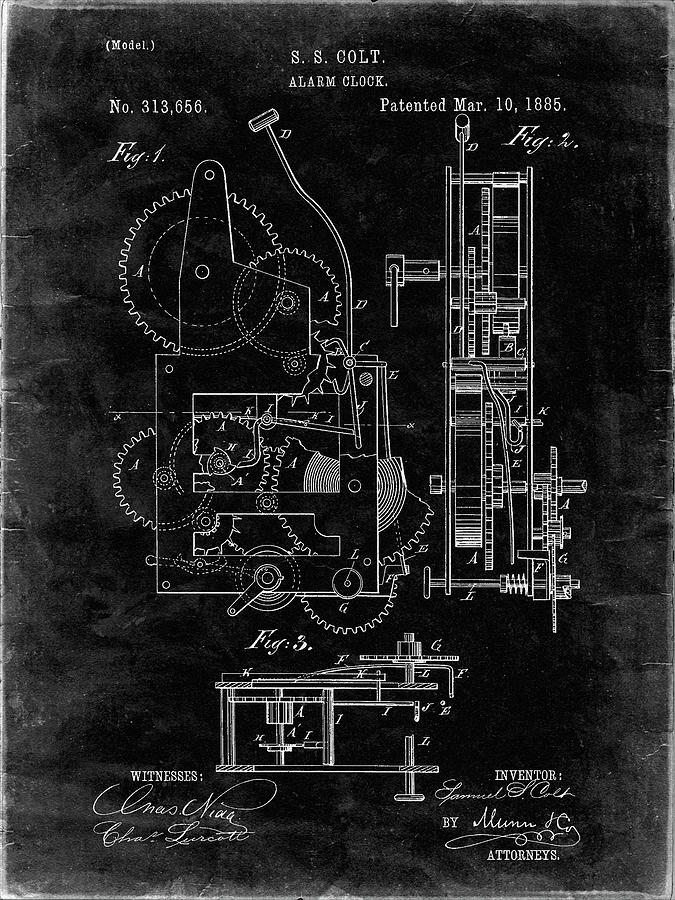 Pp349-black Grunge Vintage Alarm Clock Patent Poster Digital Art by ...