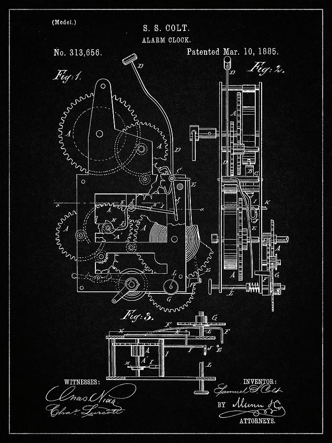 Household Item Digital Art - Pp349-vintage Black Vintage Alarm Clock Patent Poster by Cole Borders