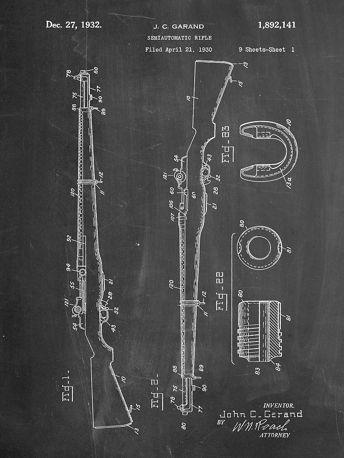Design Digital Art - Pp35-chalkboard M-1 Rifle Patent Poster by Cole Borders