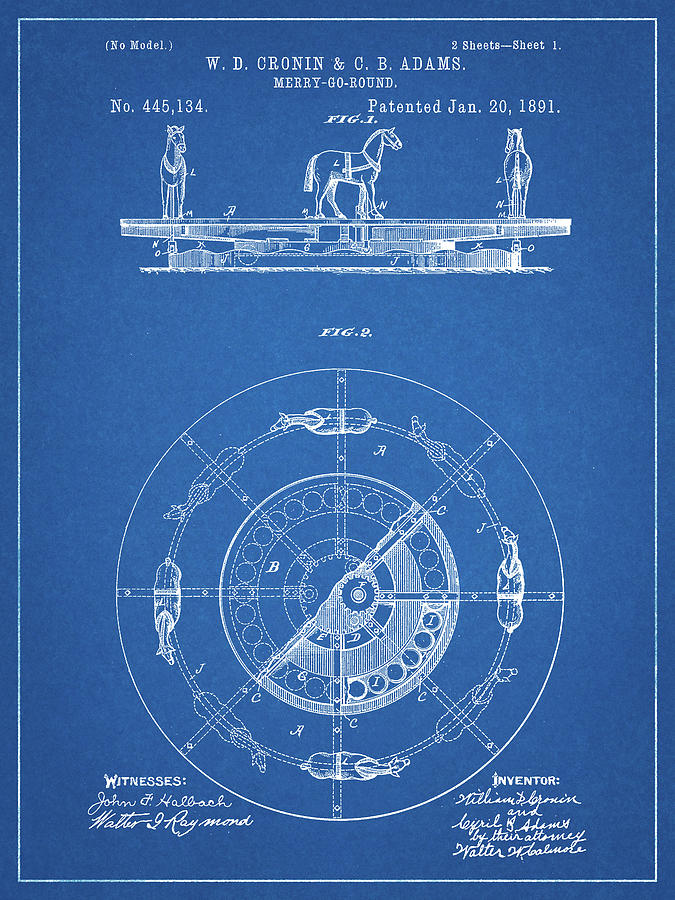 Carousel Design Digital Art - Pp351-blueprint Carousel 1891 Patent Poster by Cole Borders