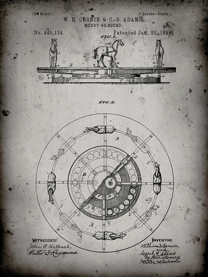 Carousel Design Digital Art - Pp351-faded Grey Carousel 1891 Patent Poster by Cole Borders