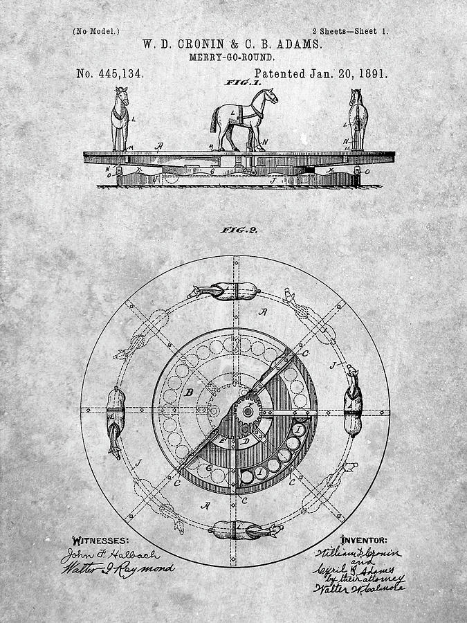 Carousel Design Digital Art - Pp351-slate Carousel 1891 Patent Poster by Cole Borders