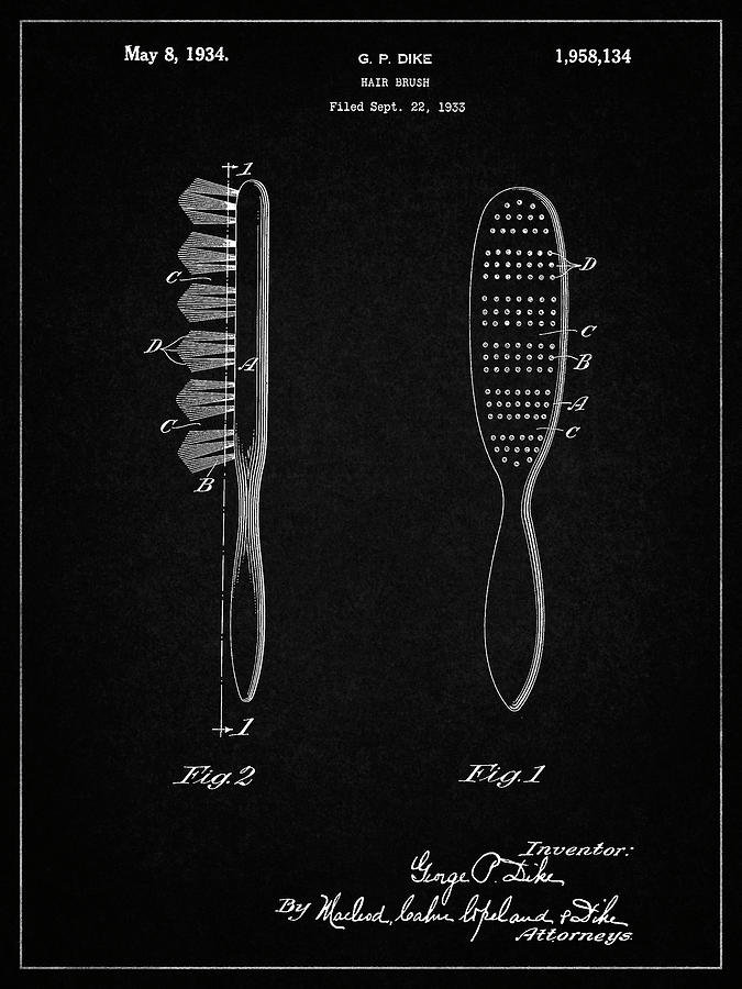Household Item Digital Art - Pp352-vintage Black Wooden Hair Brush 1933 Patent Poster by Cole Borders