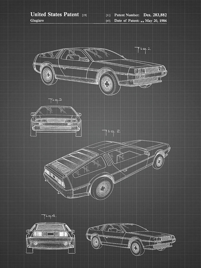 Back To The Future Digital Art - Pp354-black Grid Delorean Patent Poster by Cole Borders