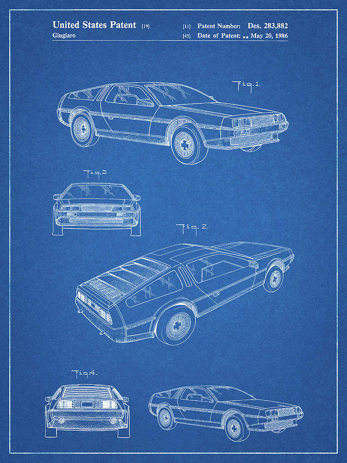 Back To The Future Digital Art - Pp354-blueprint Delorean Patent Poster by Cole Borders