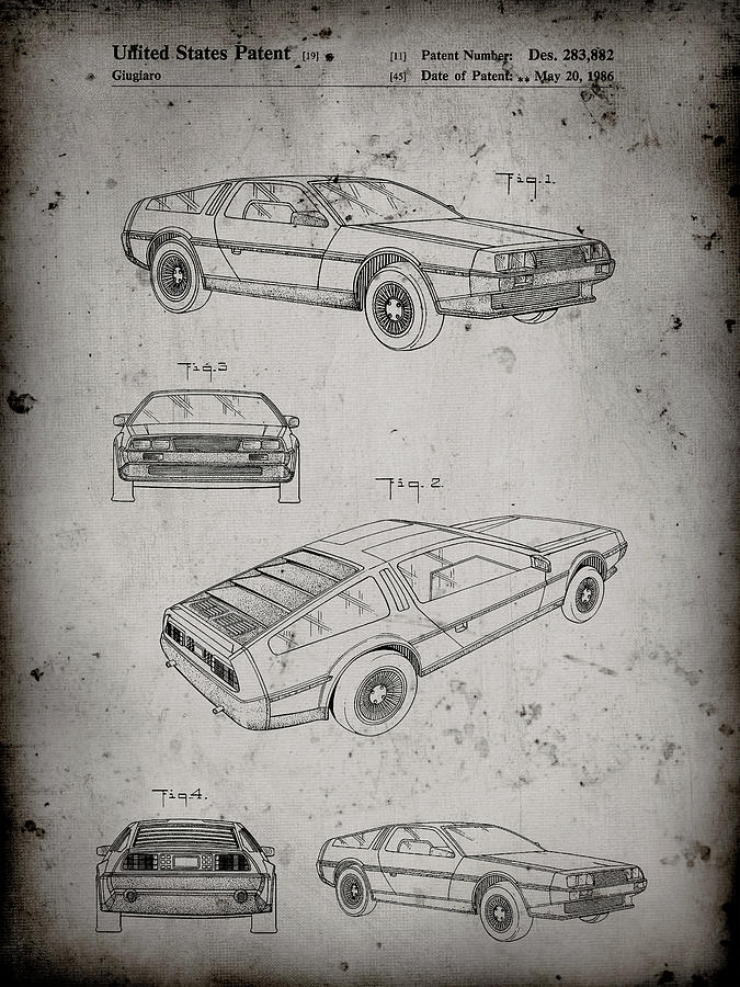 Back To The Future Digital Art - Pp354-faded Grey Delorean Patent Poster by Cole Borders