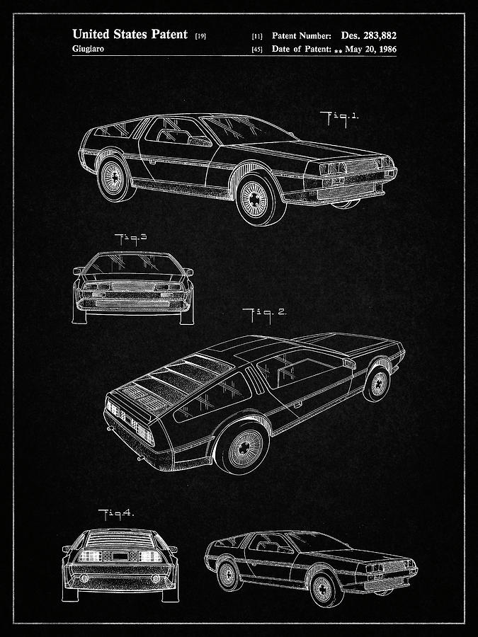 Back To The Future Digital Art - Pp354-vintage Black Delorean Patent Poster by Cole Borders