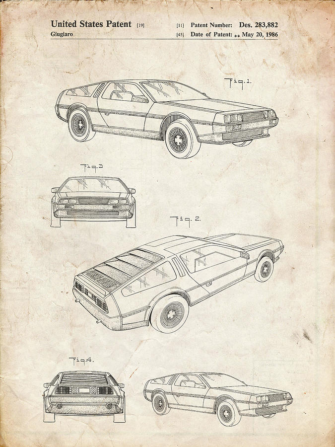 Back To The Future Digital Art - Pp354-vintage Parchment Delorean Patent Poster by Cole Borders