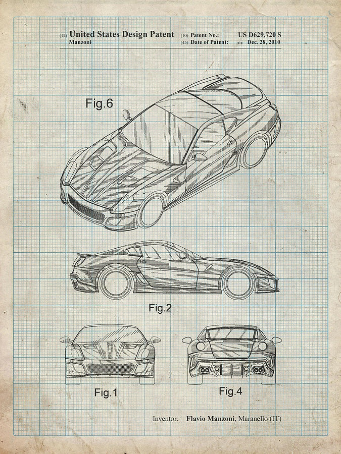 Pp355-antique Grid Parchment Exotic Sports Car Patent Poster Digital ...