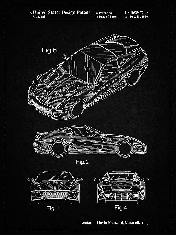 Transportation Digital Art - Pp355-vintage Black Exotic Sports Car Patent Poster by Cole Borders