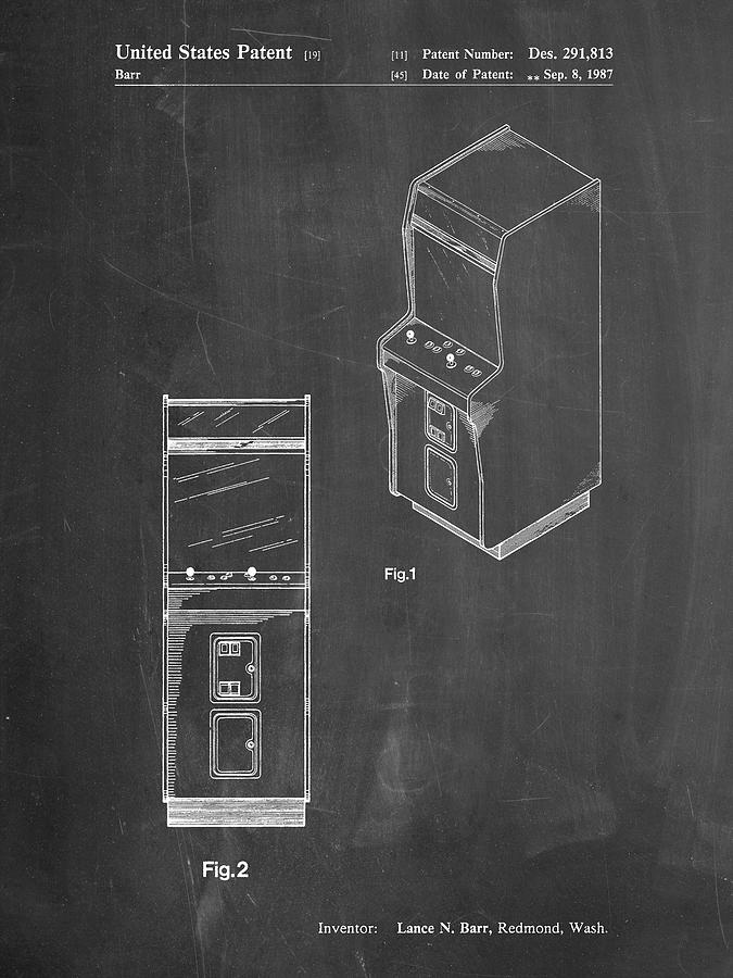 Toy Digital Art - Pp357-chalkboard Arcade Game Cabinet Front Figure Patent Poster by Cole Borders