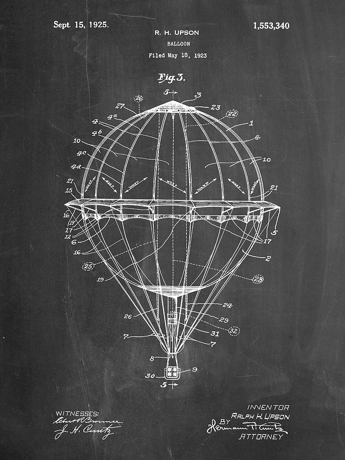 Vintage Digital Art - Pp36-chalkboard Hot Air Balloon 1923 Patent Poster by Cole Borders
