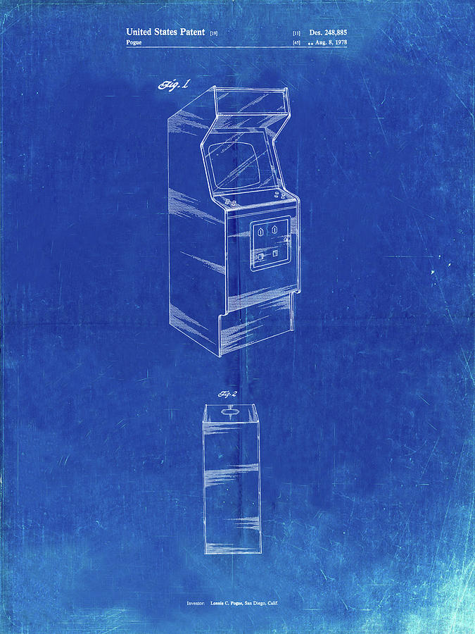 Toy Digital Art - Pp362-faded Blueprint Arcade Game Cabinet Patent Poster by Cole Borders