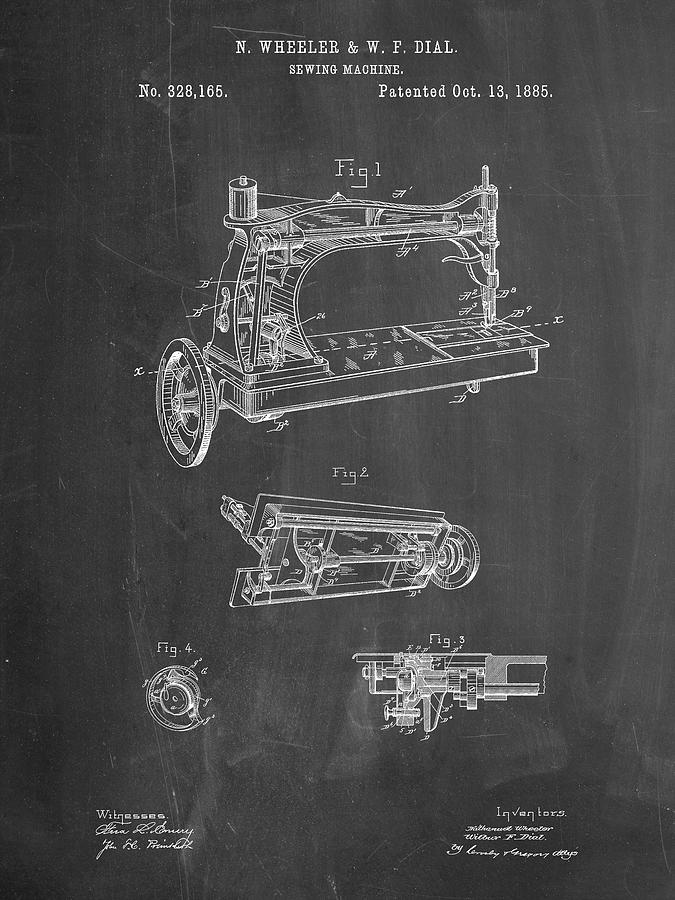 Design Digital Art - Pp37-chalkboard Wheeler & Wilson Sewing Machine Patent Poster by Cole Borders