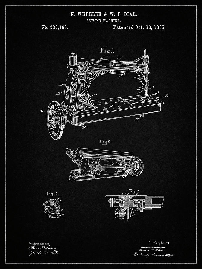Design Digital Art - Pp37-vintage Black Wheeler & Wilson Sewing Machine Patent Poster by Cole Borders