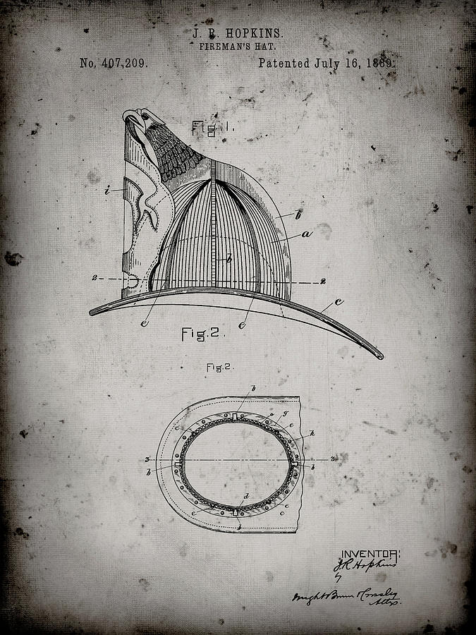Design Digital Art - Pp38-faded Grey Vintage Firemans Helmet 1889 Poster by Cole Borders
