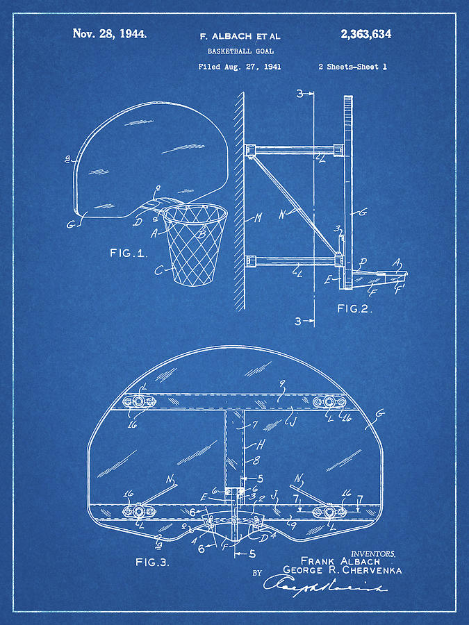 Basketball Coach Digital Art - Pp381-blueprint Basketball Goal Patent Print by Cole Borders