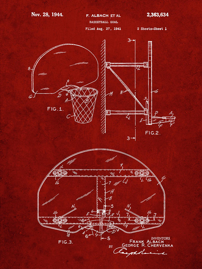 Basketball Coach Digital Art - Pp381-burgundy Basketball Goal Patent Print by Cole Borders