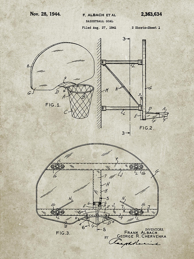Basketball Coach Digital Art - Pp381-sandstone Basketball Goal Patent Print by Cole Borders